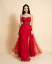 Robe En A Col Droit Rouge