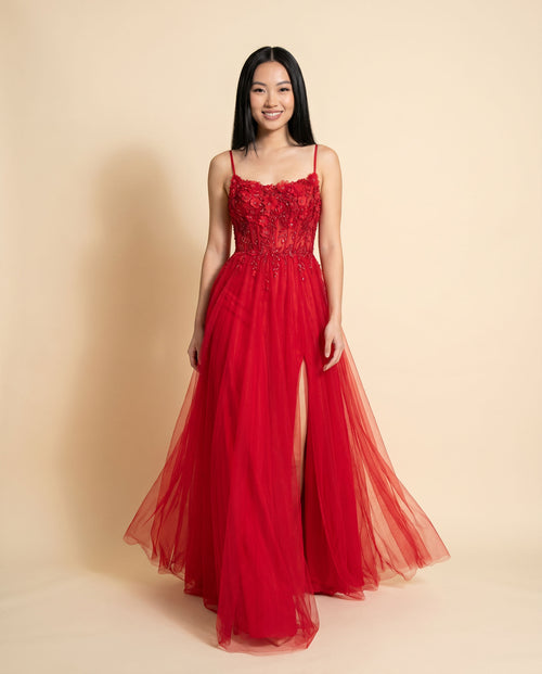 Ellie Wilde - Robe En A Col Droit Rouge - Rouge
