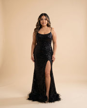 Robe À Paillette Avec Plumes D'autruche Noire