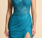 Robe ajustée scintillante Sarcelle