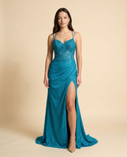 Robe ajustée scintillante Sarcelle