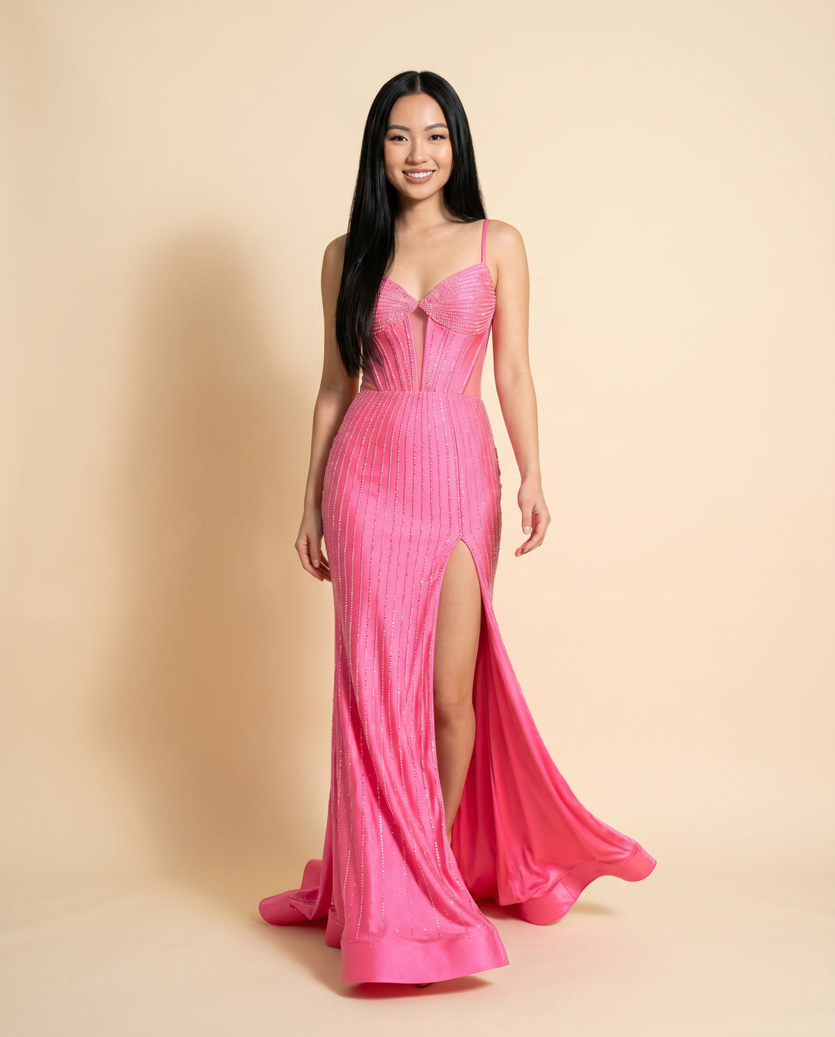 Robe Brillante Avec Fente Rose Flamboyant