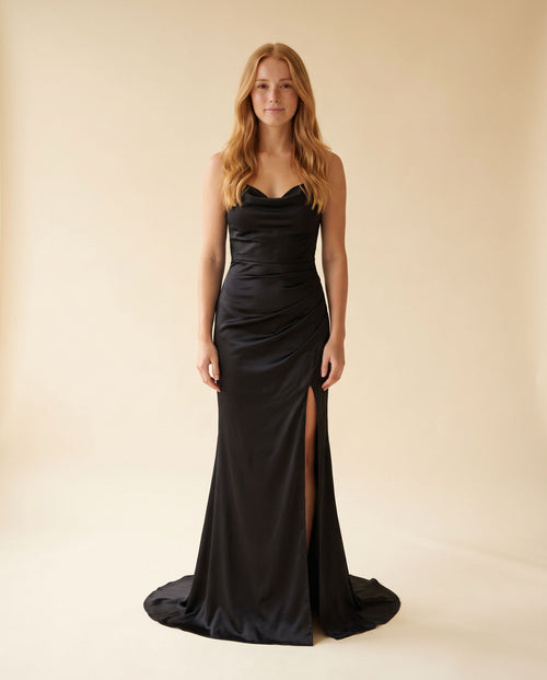 Ladivine - Robe Satinée Noire - Noir
