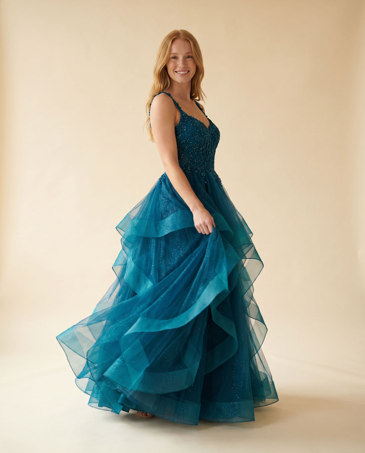 Robe Princesse À Volants Marine