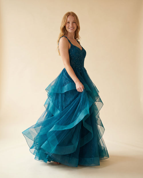 Ellie Wilde - Robe Princesse À Volants Marine - Bleu marine