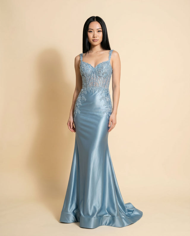 Robe Ajusté Corset Bleu Vintage