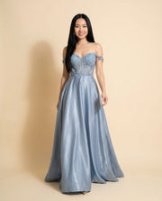 Robe Fluide En Satin Dusty Blue