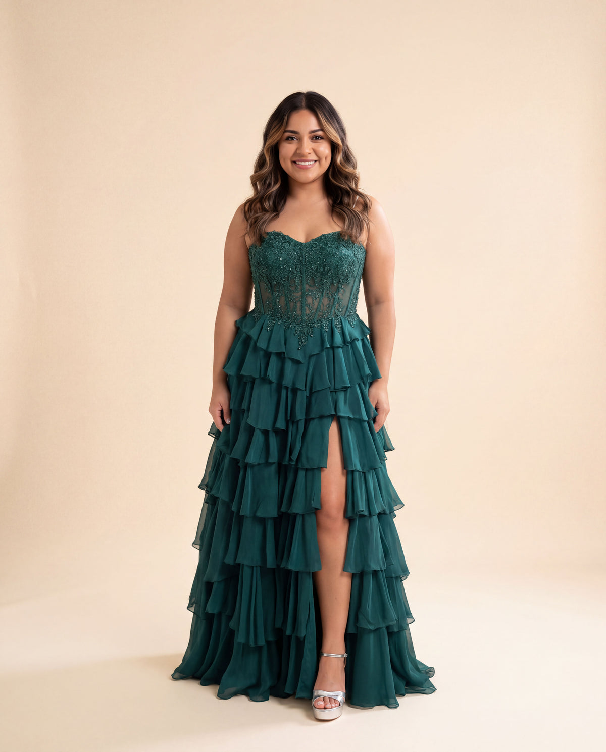 Robe Corset à Volants Émeraude