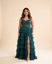 Robe Corset à Volants Émeraude