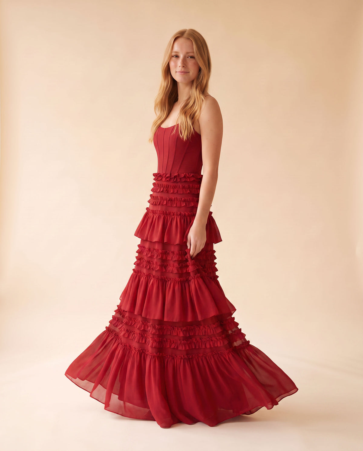 Robe Fleurie Étagée Noir et Rouge