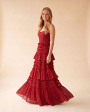 Robe Fleurie Étagée Noir et Rouge