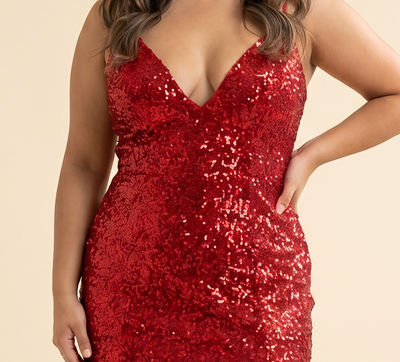 Robe À Paillettes Avec Fente Rouge