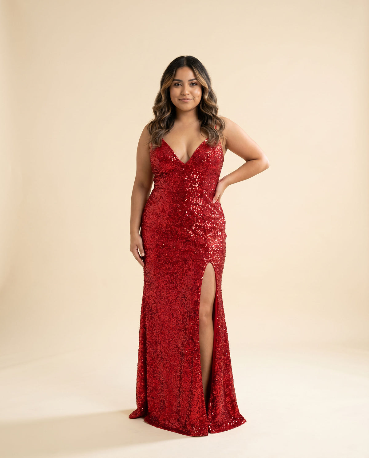 Robe À Paillettes Avec Fente Rouge