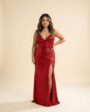 Robe À Paillettes Avec Fente Rouge
