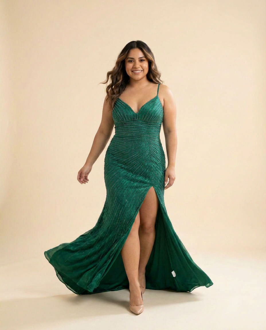 Robe À Fente Avec Décolleté Émeraude