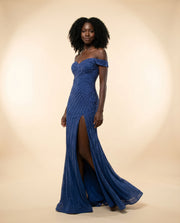 Robe Ajustée Épaules Dénudées Marine