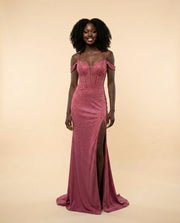 Robe Brillante Avec Fente Fushia