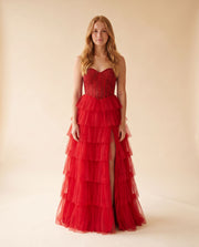 Robe Corset Rouge À Volant