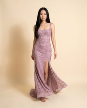 Robe Ajustée À Paillettes Mauve