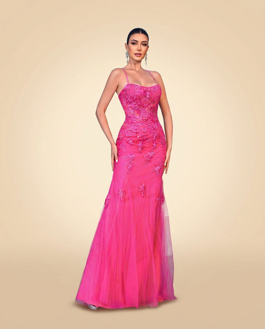 Lace Gown Bright Pink