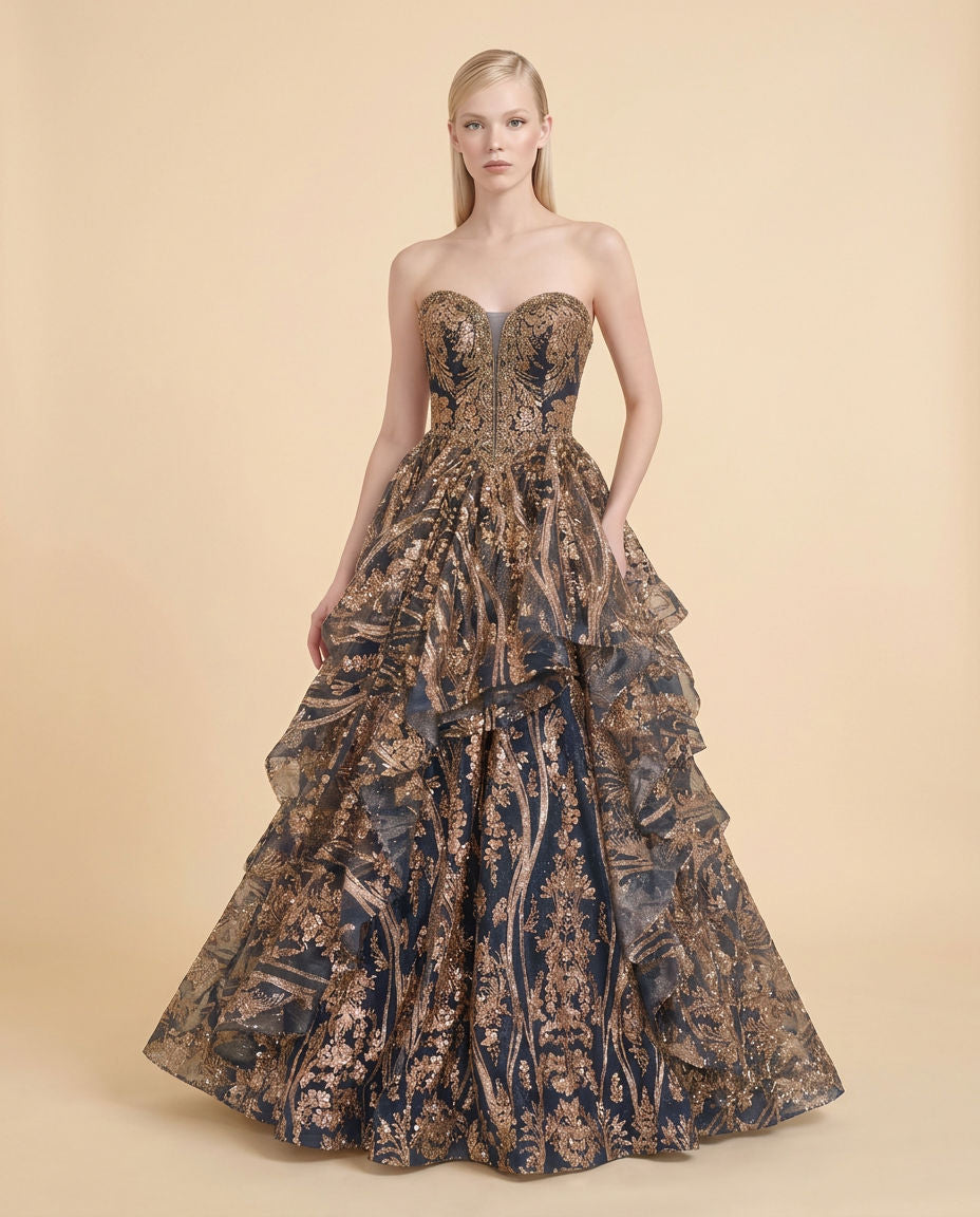 Navy Gold Ball Gown