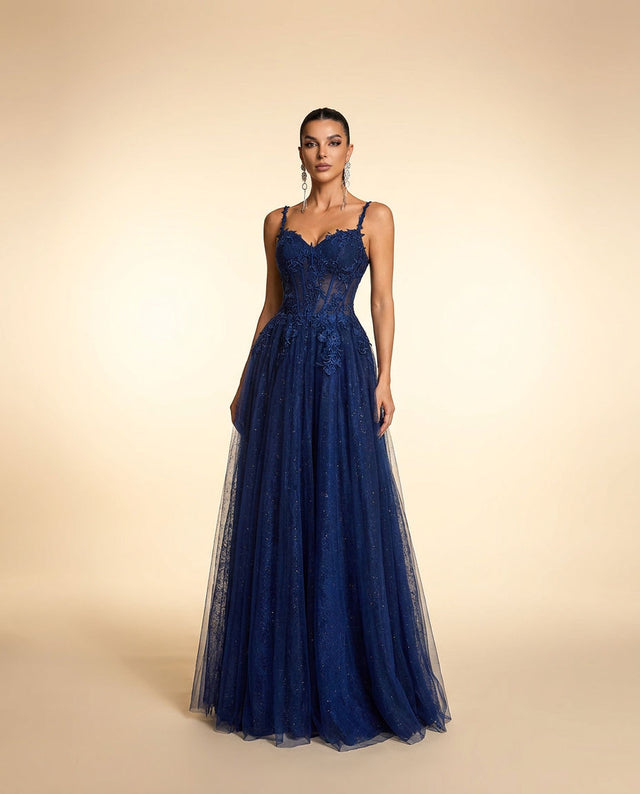 J29018 Robe en Dentelle Marine