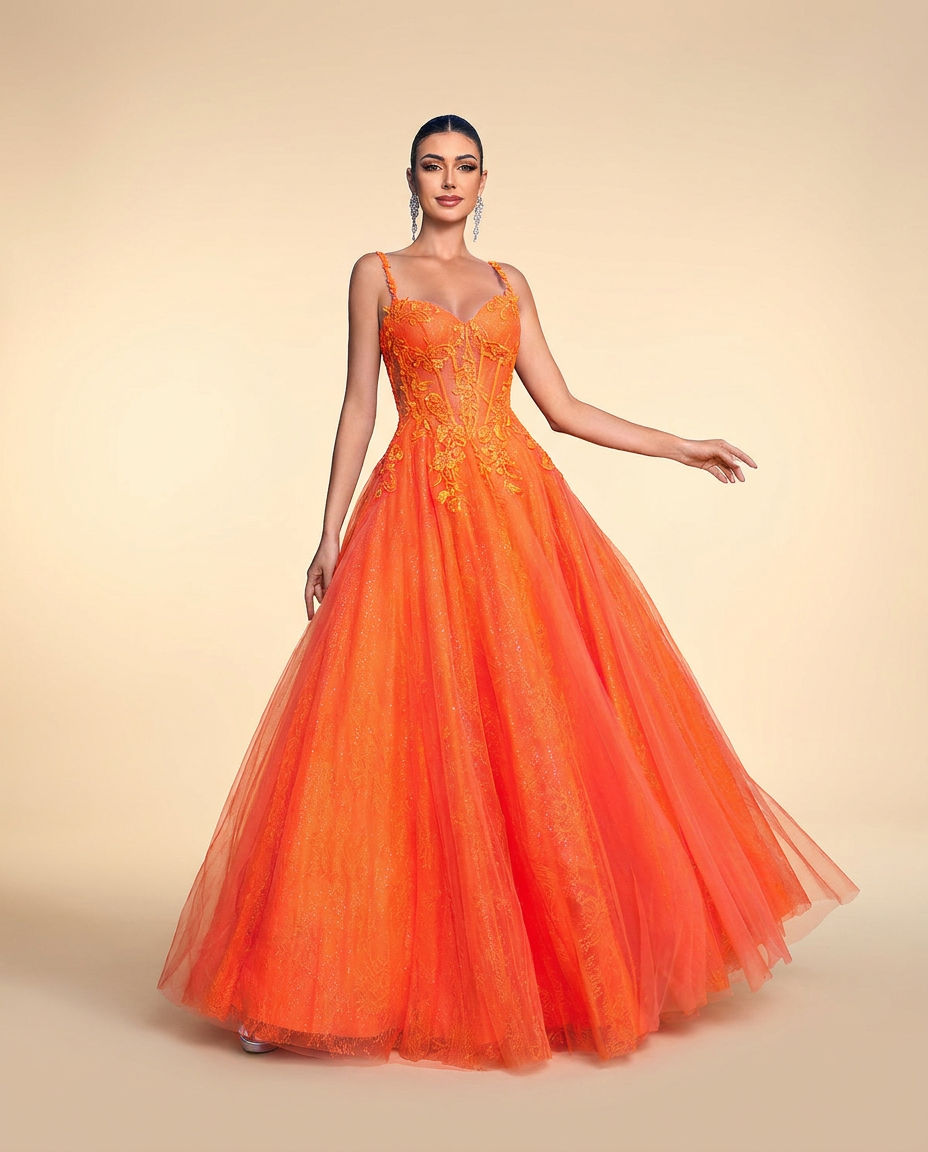 Floral Lace Gown Orange