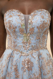 CL5101 Robe Bleu Pâle et Or