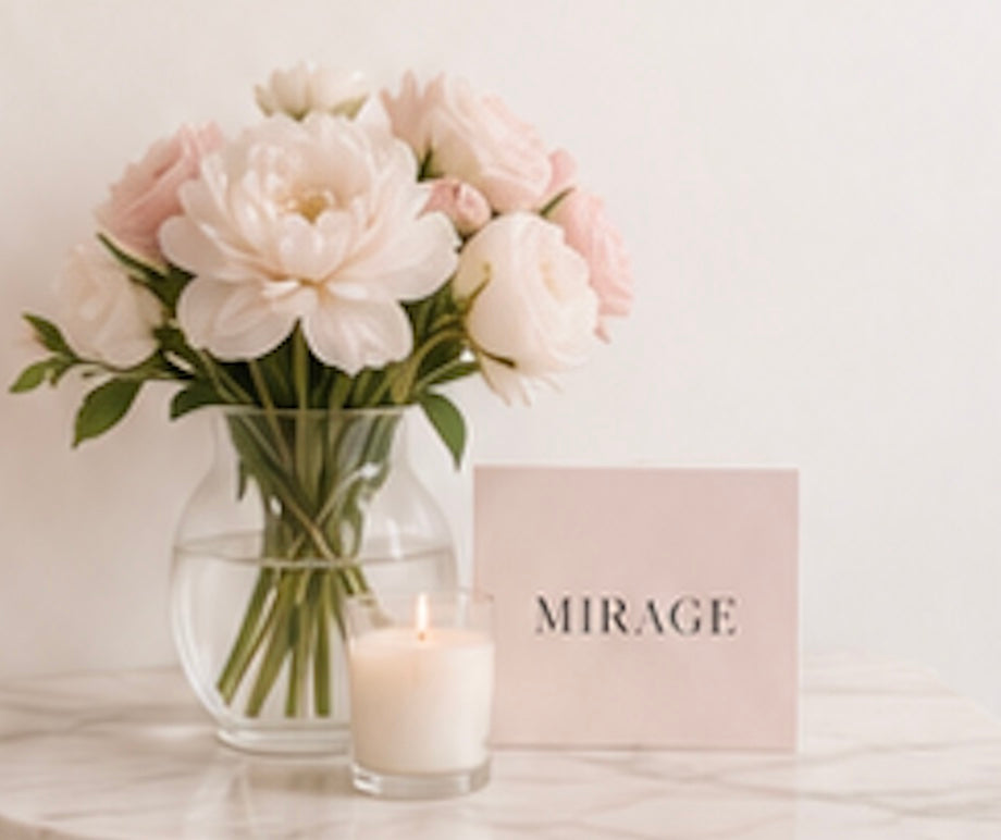 Bouquet de fleurs et carte Mirage