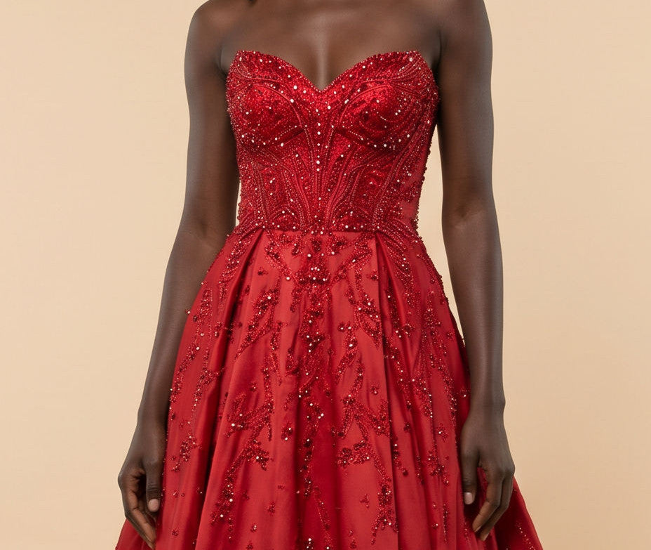 Robe Brillante Bustier Avec Fente Rouge