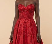 Robe Brillante Bustier Avec Fente Rouge