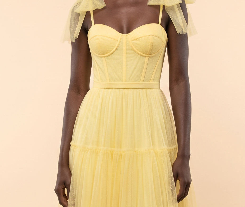 Robe En Tulle À Pois Jaune