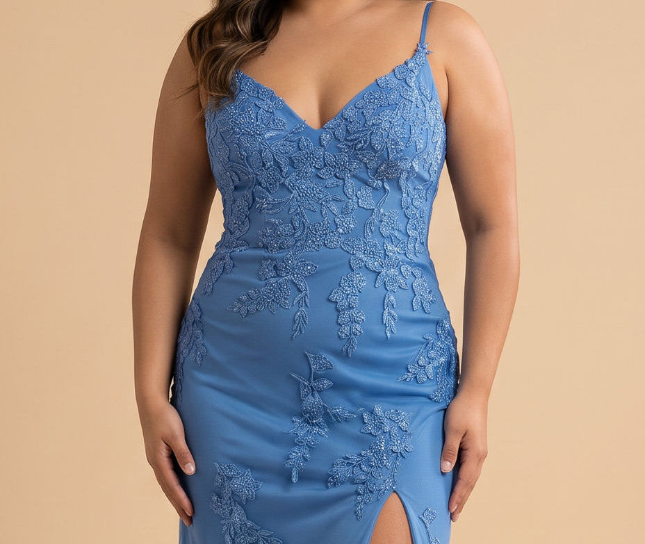 Robe Décolleté Avec Fente Bleu Pâle