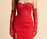 Robe Corset Avec Manches Détachables Rouge