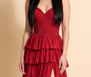 Robe A Volant Brillante Rouge