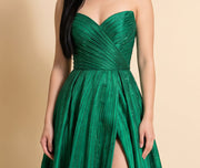Robe Brillante Bustier Avec Fente Émeraude