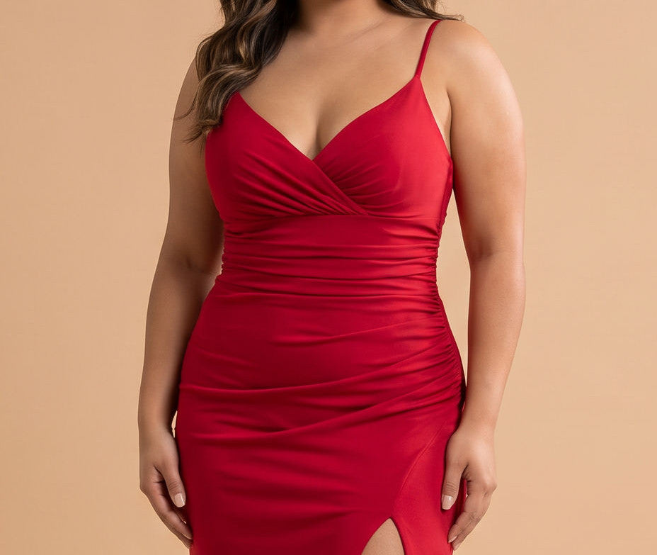Robe Ajusté Avec Fente Rouge