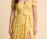 Robe Avec Fleurs 3D Jaune