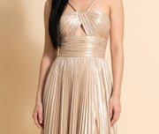 Robe Fluide Jupe Plissée Champagne