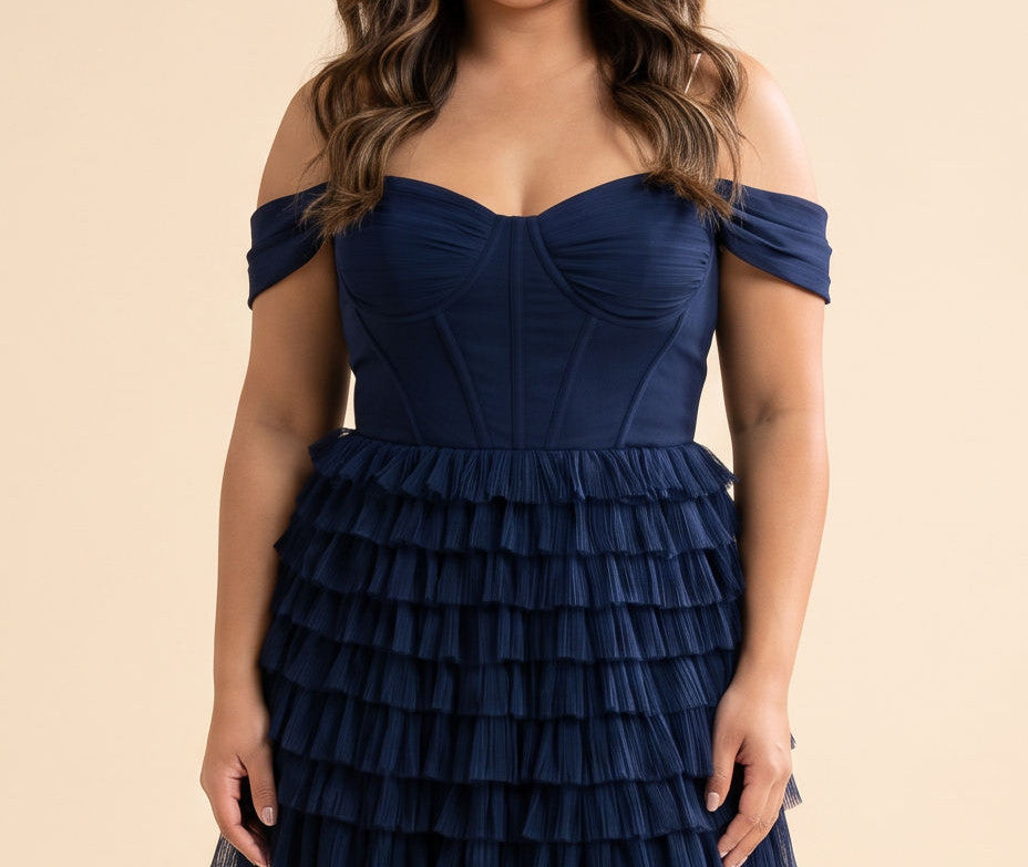Robe Corset En Tulle Fleurie Marine