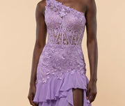 Robe À Une bretelle Et Jupe à Étages Lilas