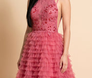 Robe À Volant Rose Flamboyant