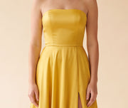 Robe Bustier En Satin Jaune