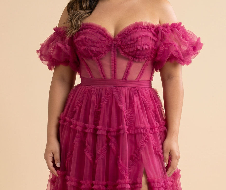 Robe En Tulle Avec Corset Fushia