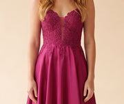 Robe De Satin À Corset Magenta