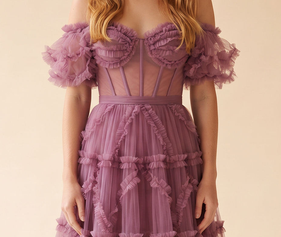 Robe En Tulle Avec Corset Mauve