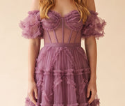 Robe En Tulle Avec Corset Mauve