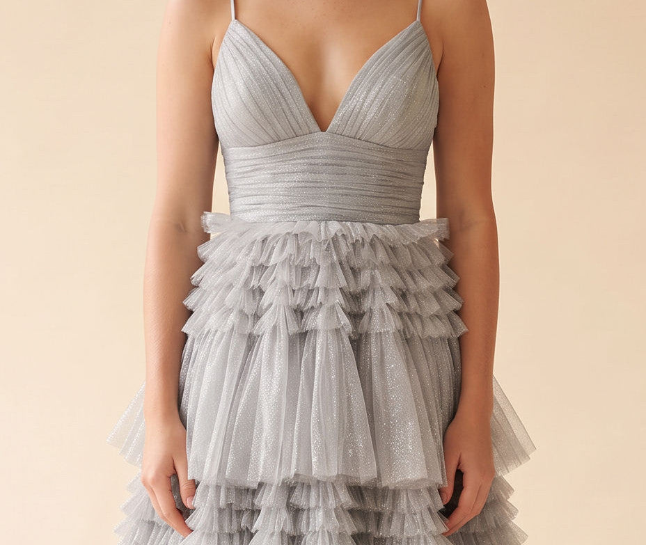 Robe En Tulle Avec Fente Argent