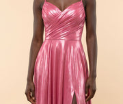 Robe Brillante Avec Fente Rose