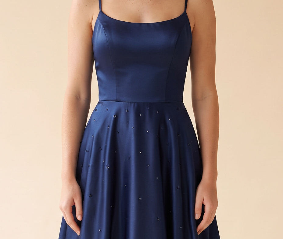 Robe Brillante Bustier Avec Fente Marine
